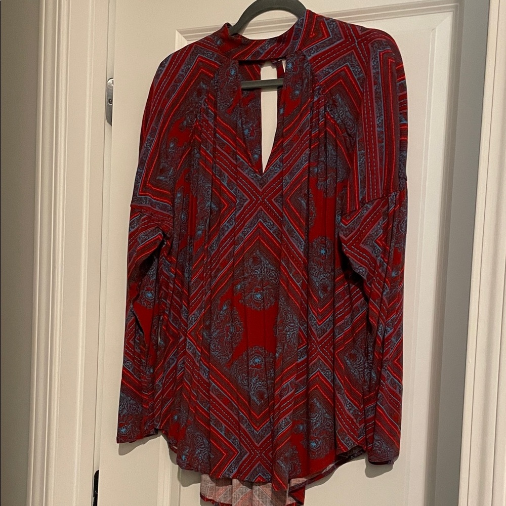 Free People “Walking On a Dream” Tunic Top Size L Geometric Print Boho Inspired - Picture 3 of 13